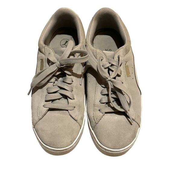 Puma Vikky Stacked Gray Suede Leather Tie Tennis Shoes Sneakers Women's 8 - Picture 3 of 7